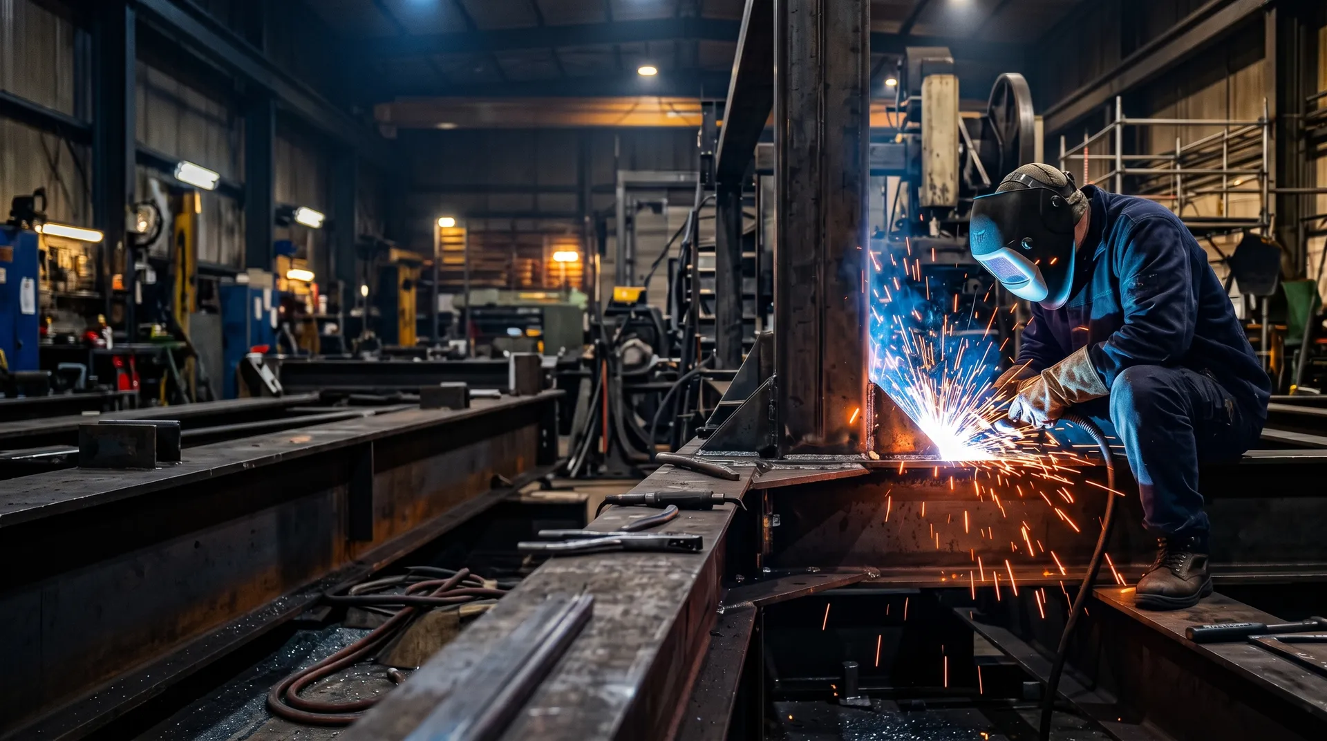 XENTRA welder welding a steel beam in an industrial hall